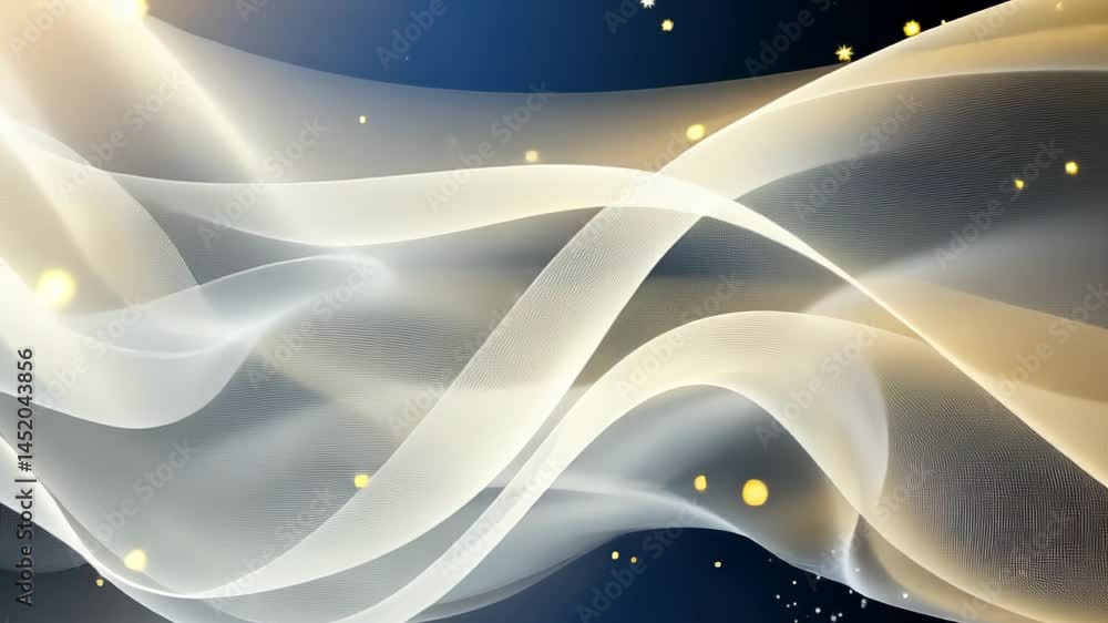 Poster elegant flowing waves create a mesmerizing display of light and movement in a tranquil cosmic atmosp