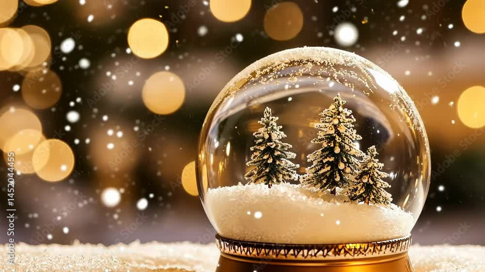 Poster enchanting winter wonderland captured in a sparkling snow globe with tiny trees surrounded by shimme