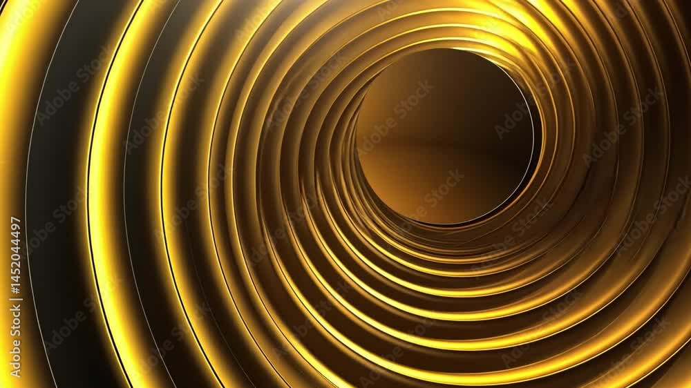 Poster mesmerizing abstract design of smooth circular patterns in gold and black, showcasing depth and illu