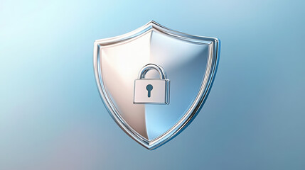 Sleek Metallic Shield with Lock Icon on Blue Background  