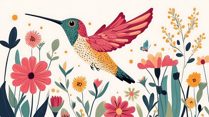 Hummingbird floral spring flight.