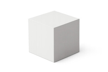 A plain white cube with sharp edges and smooth surfaces.