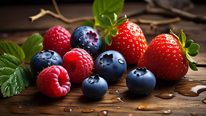Fresh, ripe fruits like red apples and green grapes alongside healthy vegetables make a colorful food display