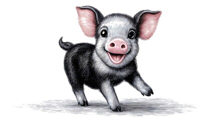 Happy Piglet Adorable Cartoon Farm Animal.