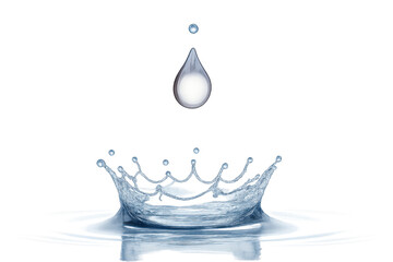 A single water droplet falls and creates a splash with a crown-like shape.