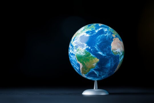 Small terrestrial globe on a gray table and black background
- Powered by Adobe