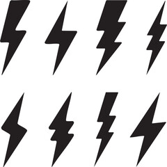 Collection of Black Lightning Bolt Icons on White Background