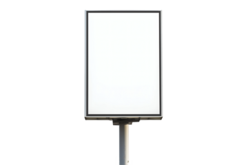 Blank white billboard mounted on a pole mockup on transparent background