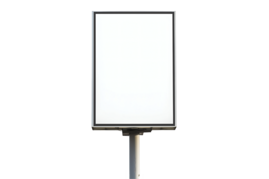 Blank white billboard mounted on a pole mockup on transparent background