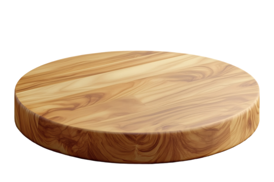 Round wooden podium for product display on transparent background
