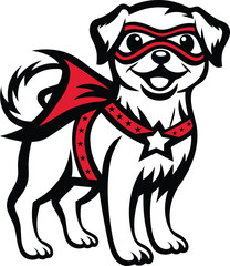 A cute and beautiful adventurous design of a dog vector illustration, adventurous design of a dog silhouette vector art, adventurous design of a dog line art vector icon design