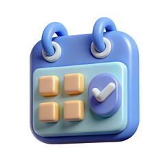 3D icon of a calendar with checkmarks and reminders on a transparent background