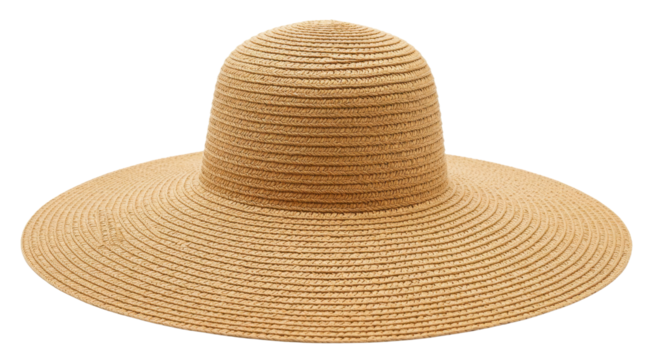 Wide brim straw sun hat isolated on white background