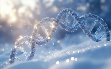 Frozen DNA helix winter landscape.