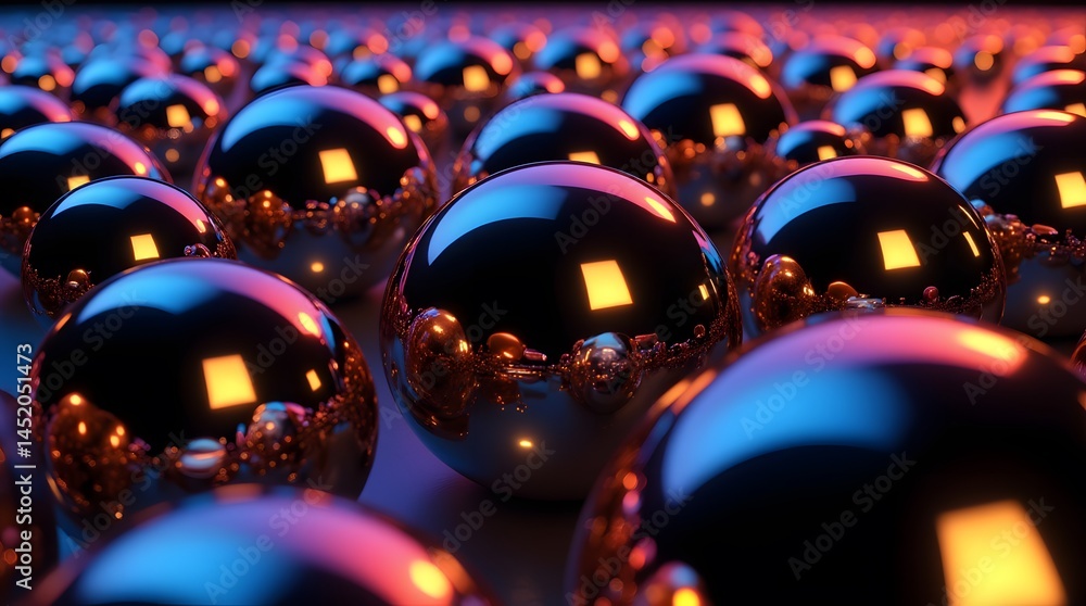 Poster chromatic spheres reflecting neon lights creating adazzling display of color and shine underneath in