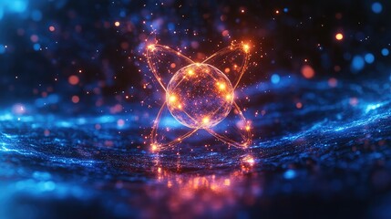 Obraz premium Glowing atom with energy, and dark background.