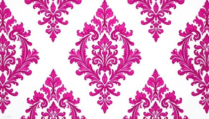 Intricate fuchsia floral damask pattern on white , lush, art