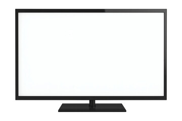 Modern black flat-screen television mockup with blank white screen on central stand