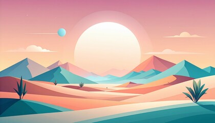 Minimal Desert Dreamscape Sun Dunes and Distant Figure