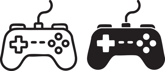 Simple Line Art and Solid Icon Video Game Controller Graphics