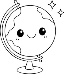 Cute globe illustration with smiling face and sparkles, perfect for educational themes