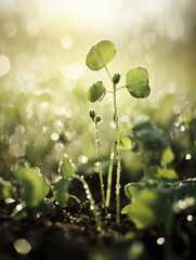 Tiny basil seeds sprout into lush plants, flourishing in a lively garden filled with colorful blooms, all bathed in gentle sunlight