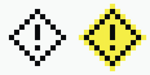 set warning sign pixel art icon vector illustration.