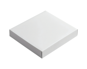 Plain white rectangular pizza box mockup on transparent background