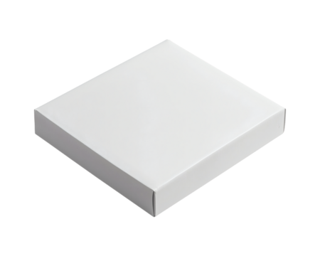 Plain white rectangular pizza box mockup on transparent background