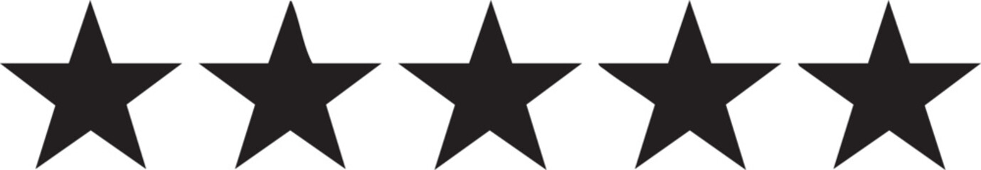 Simple, five-star rating icon in black.