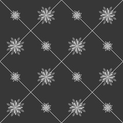 Floral pattern in seamless design with monochrome flowers on dark background