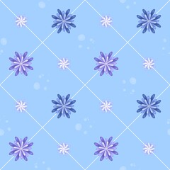 Delicate winter blooms adorned with snowflakes create a seamless background of tranquility