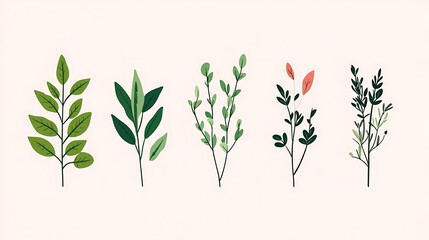 Fototapeta premium Green Leaf Botanical Illustrations.