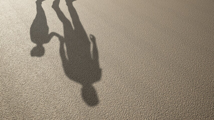 Concept or conceptual background of floor texture surface with a human shadow as silhouette. A 3d illustration metaphor to young childhood education, fun happy family child parent relationship design