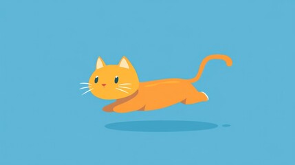 Orange kitten leaps, blue background, playful animation, children's book illustration