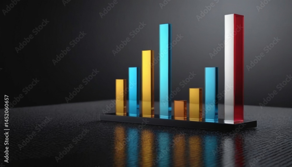 Aufkleber colorful bar graph representing data analysis with reflections on a dark surface during a profession