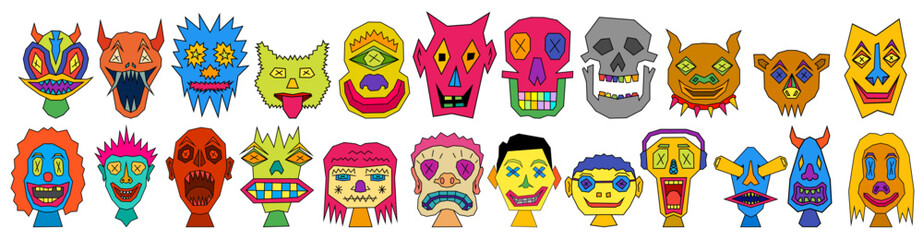 set of random character. doodle vector illustration.