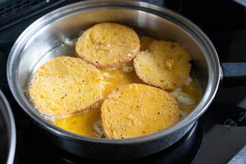 Enjoy the fantastic taste of homemade French toast cooked in a skillet for breakfast or brunch