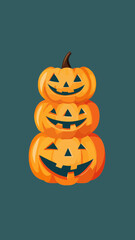 Stacked Halloween Jack-O'-Lantern Pumpkins Vector for Festive Decoration