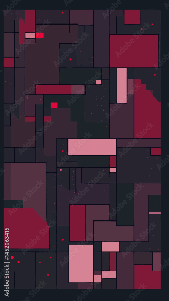 Poster minimalist geometric offset quads vector art with deep red tones in abstract style
