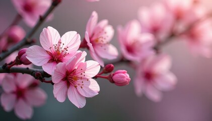 Obraz premium Delicate pink sakura blossoms, full bloom, intricate pattern, design, texture, cherry blossom