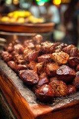 Close-up shot of freshly grilled beef, showcasing a delicious food feast, perfect for dining.