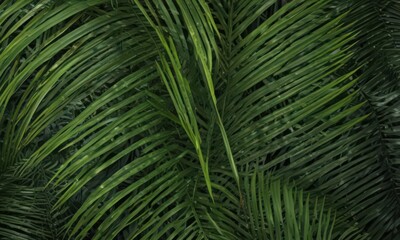 Intricate veins, lush green palm frond texture ,  flora,  green leaf