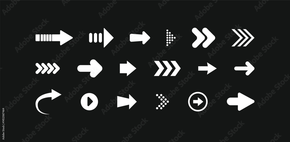 Poster arrow icon set. arrow. cursor. collection different arrow signs. black arrows icons. different curso