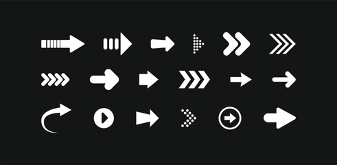 Arrow icon set. Arrow. Cursor. Collection different arrow signs. Black arrows icons. Different cursor arrow direction symbols in flat style. 