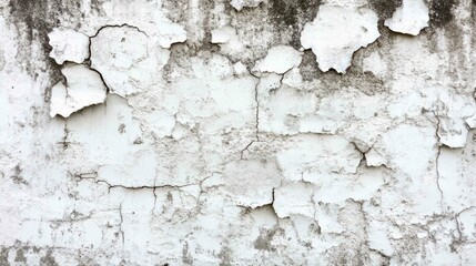 Obraz premium White peeling wall texture, showing aged, damaged and cracked surface.