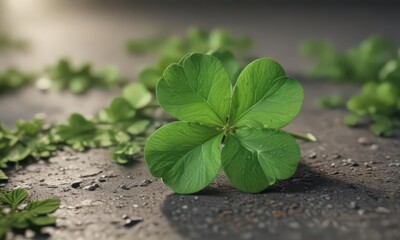 Vibrant green four-leaf clover, close-up detail,  pattern,  lucky charm