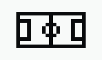 Fototapeta premium black and white football field pixel art icon vector illustration.