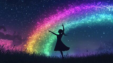 The silhouette of a single dancer standing under the massive arch of a glowing