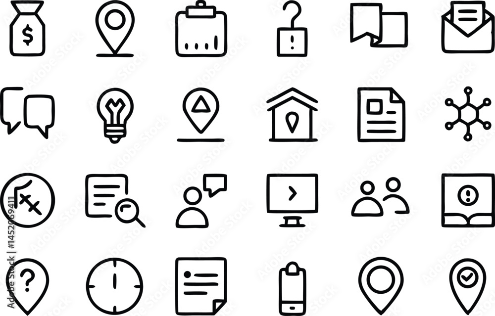 Poster informative and user guide themed icon set in outline style designed to enhance user experiences pro